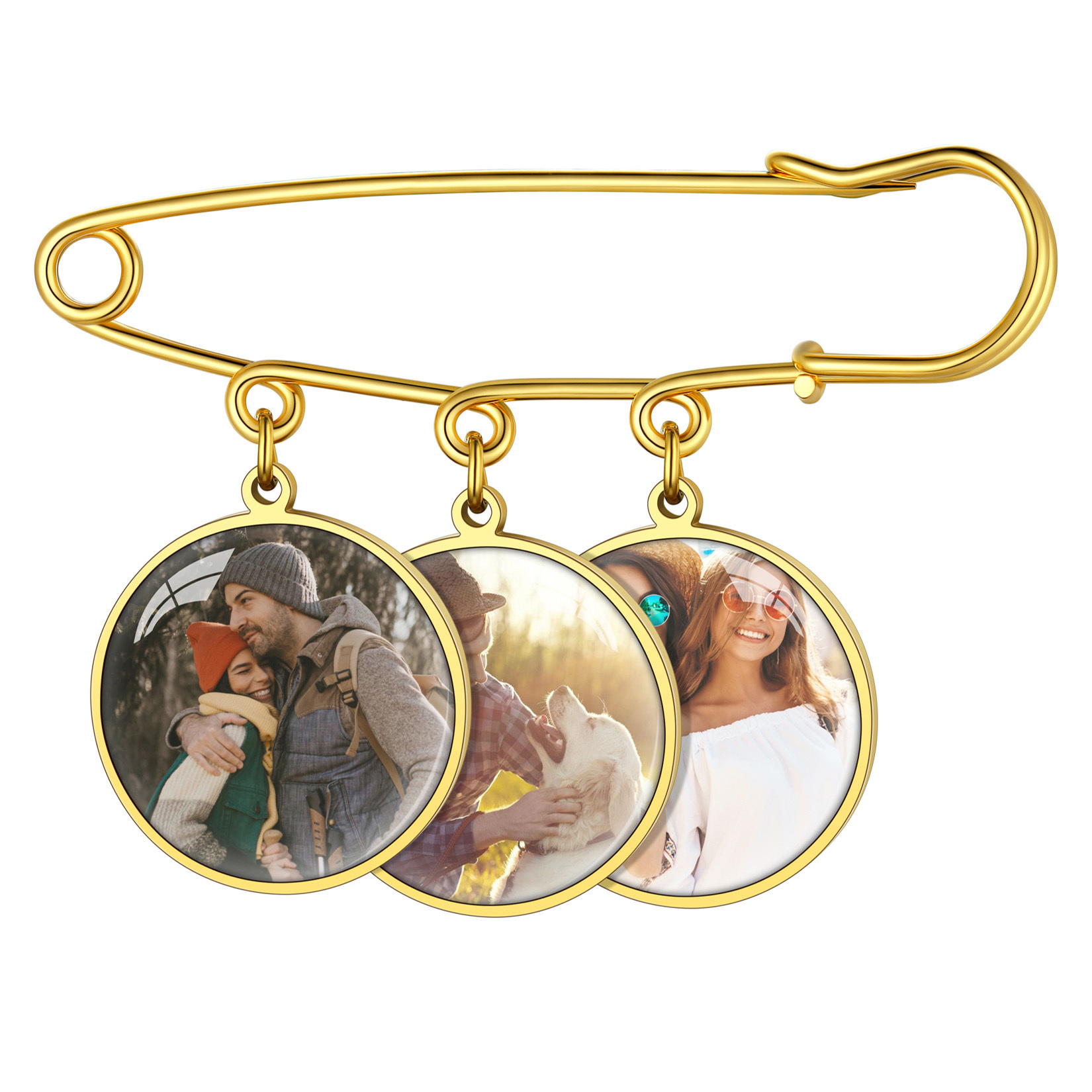 Custom Picture Wedding Bouquet Photo Brooch Memorial Pins gold 3