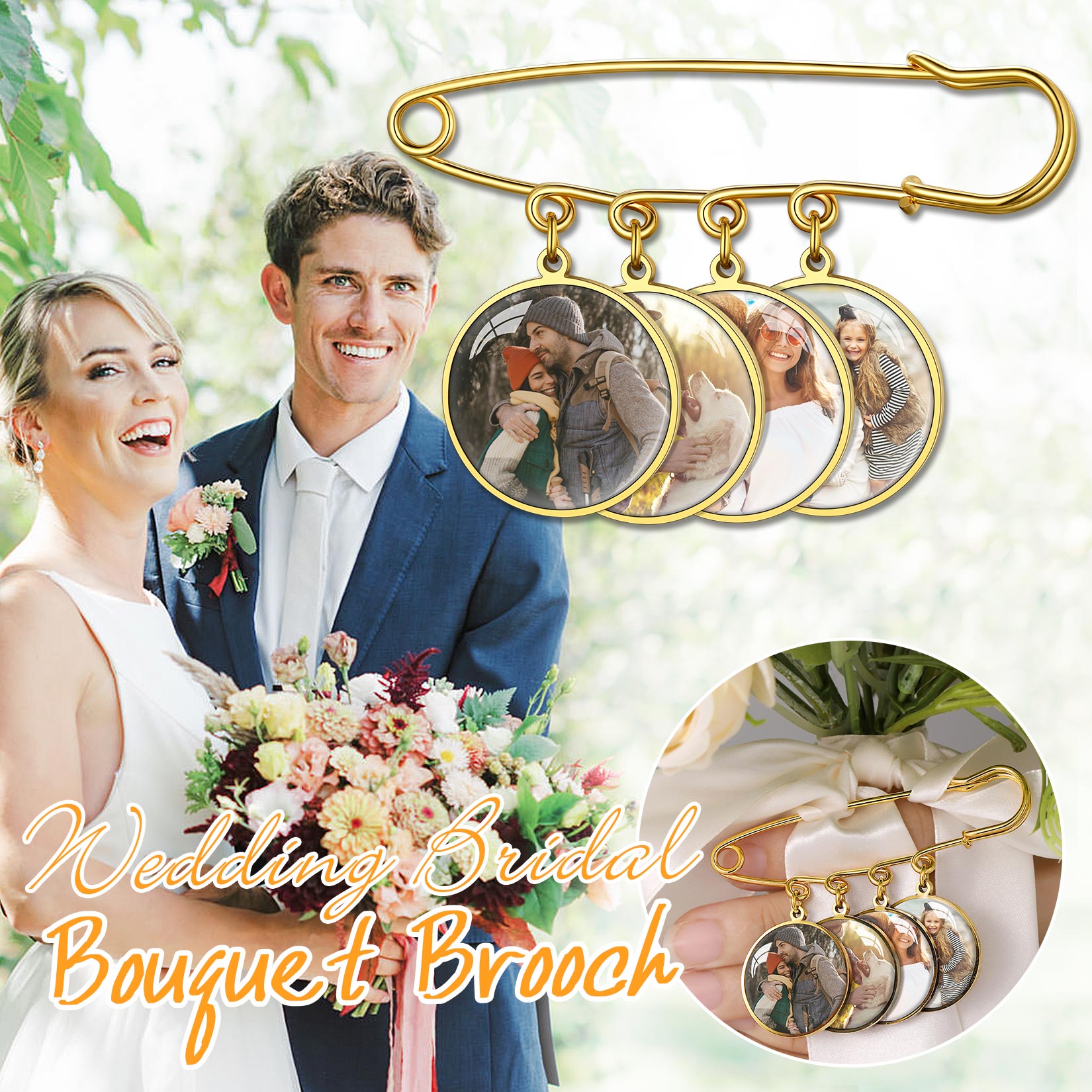 Custom Wedding Bouquet Photo Brooch Memorial Pins