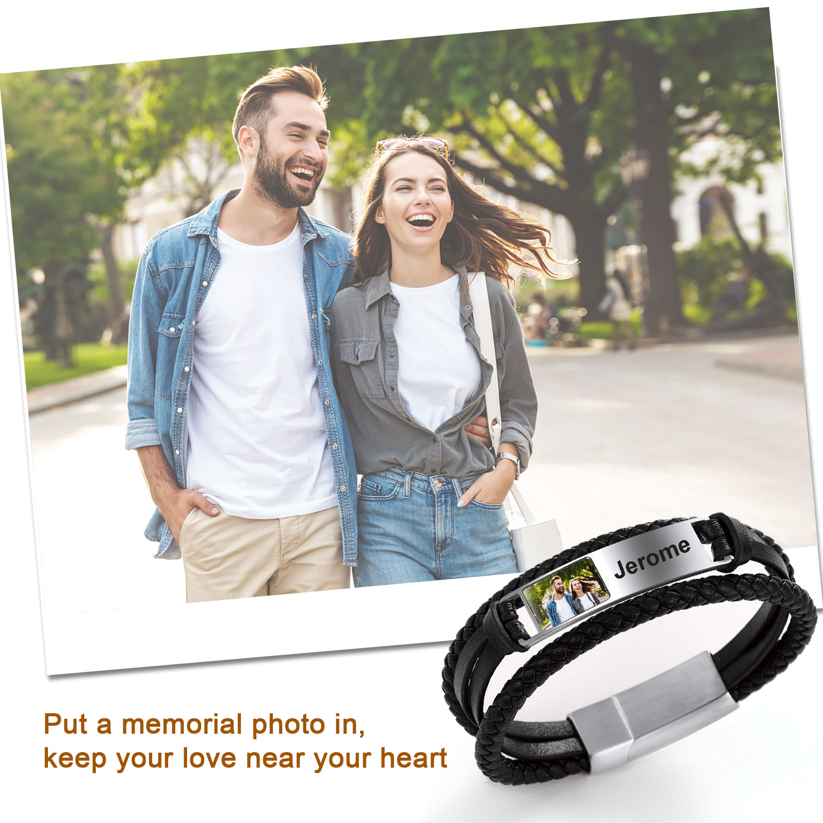 Custom Mens Photo Leather Bracelet 