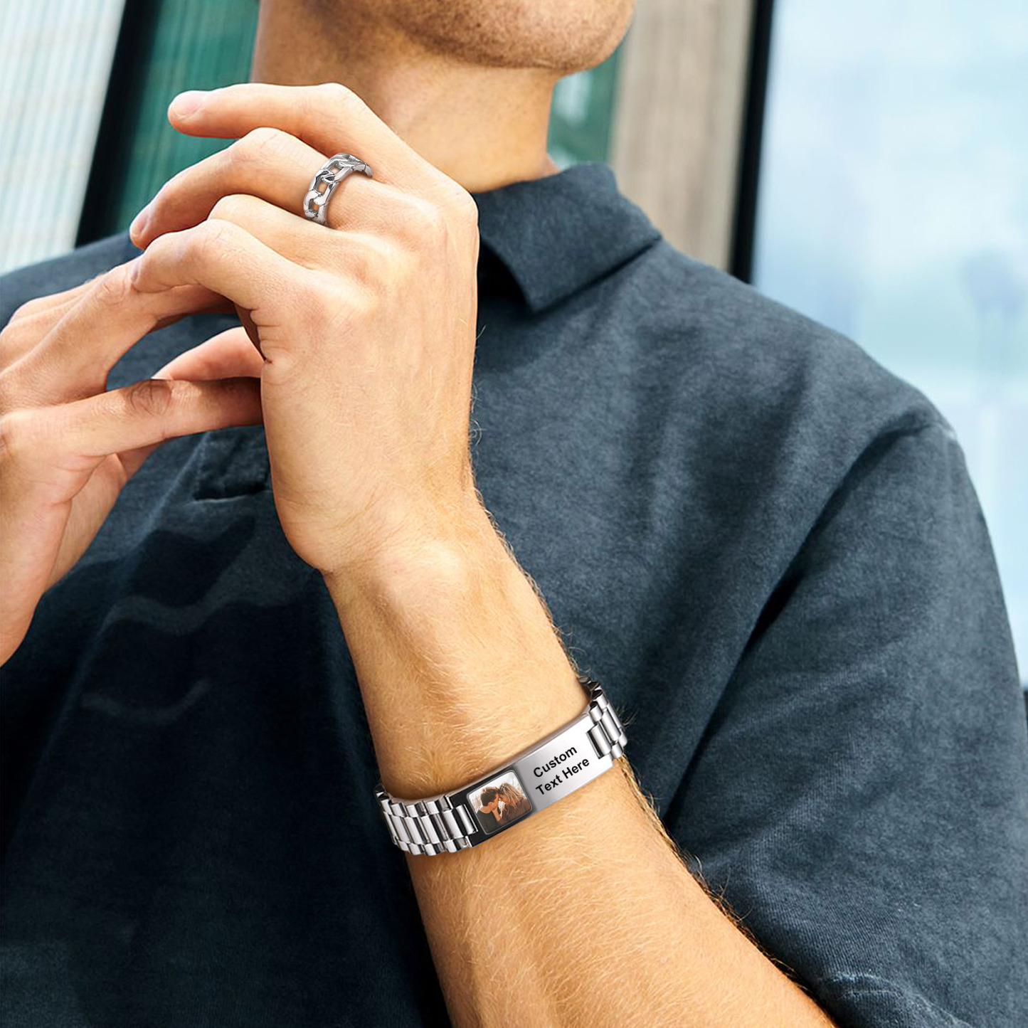 Personalized Photo Wristband ID Bracelets for Men model