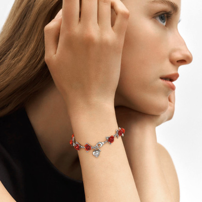 Heart Photo Projection Red Rose Link Bracelets Romantic Gift For Lover MODEL