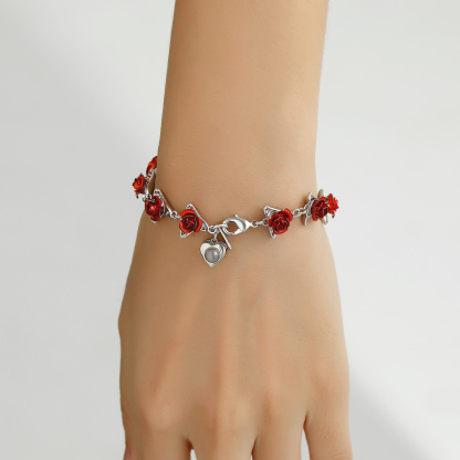 Heart Photo Projection Red Rose Link Bracelets Romantic Gift For Lover SILVER MODEL