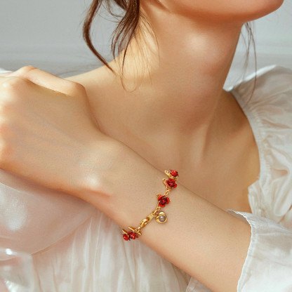 Heart Photo Projection Red Rose Link Bracelets Romantic Gift For Lover MODEL GOLD