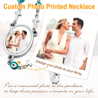 Personalized Photo Rosary Beads Catholic Cross Necklace for Women 