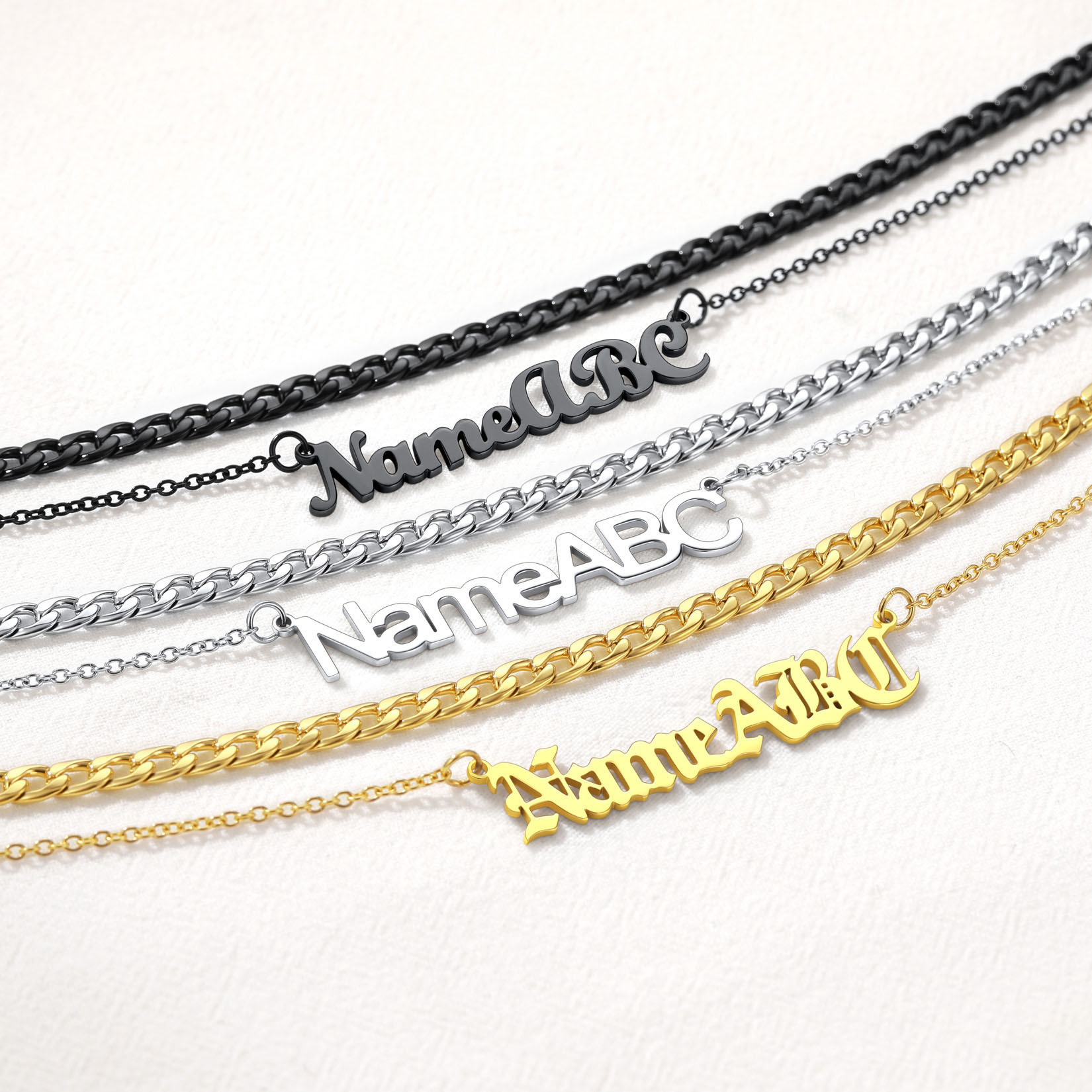 Custom Name Plate Layered Cuban Chain Necklace collection