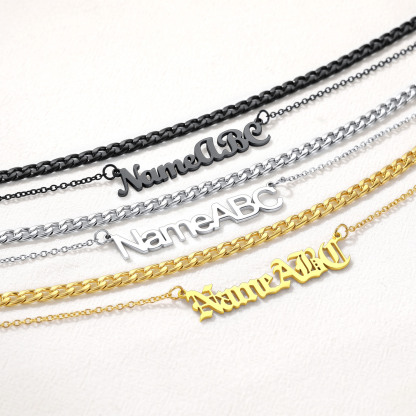 Custom Name Plate Layered Cuban Chain Necklace collection