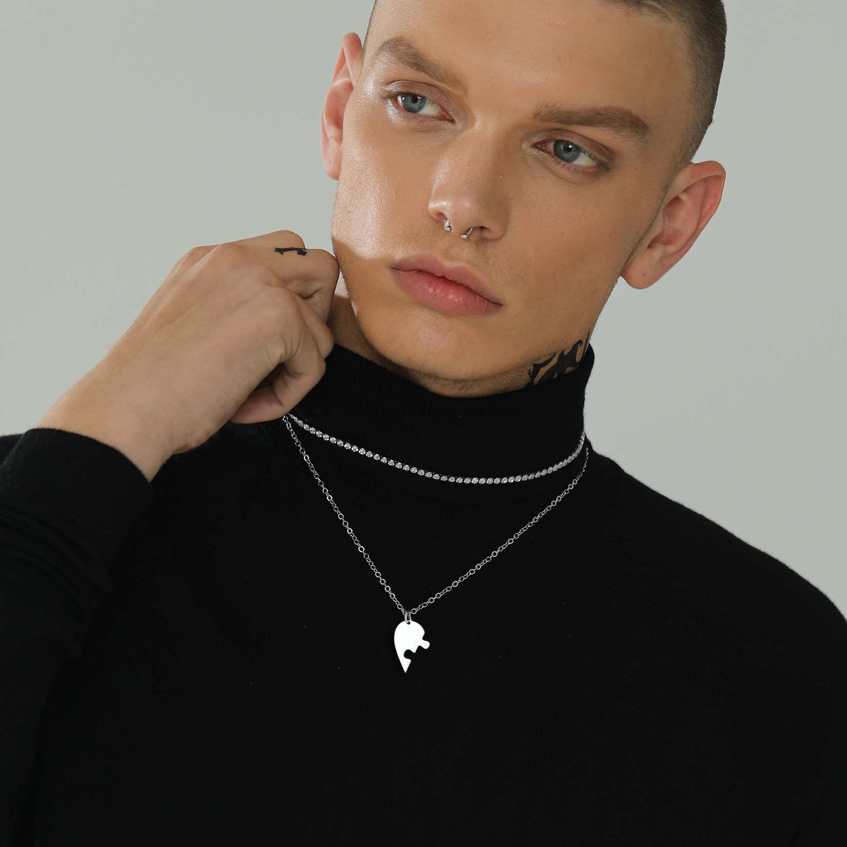 Personalized Name Engraved Heart Puzzle Necklace model