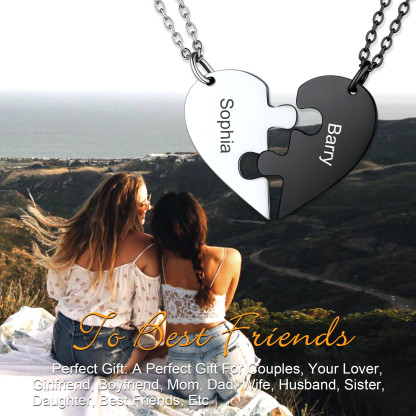 Personalized Name Engraved Heart Necklace for Couple