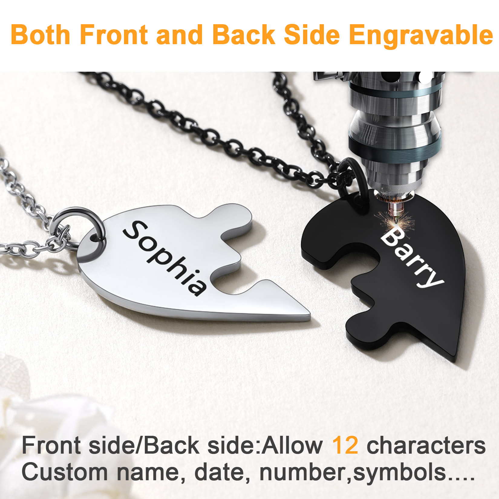 Name Engraved Necklace for Couple