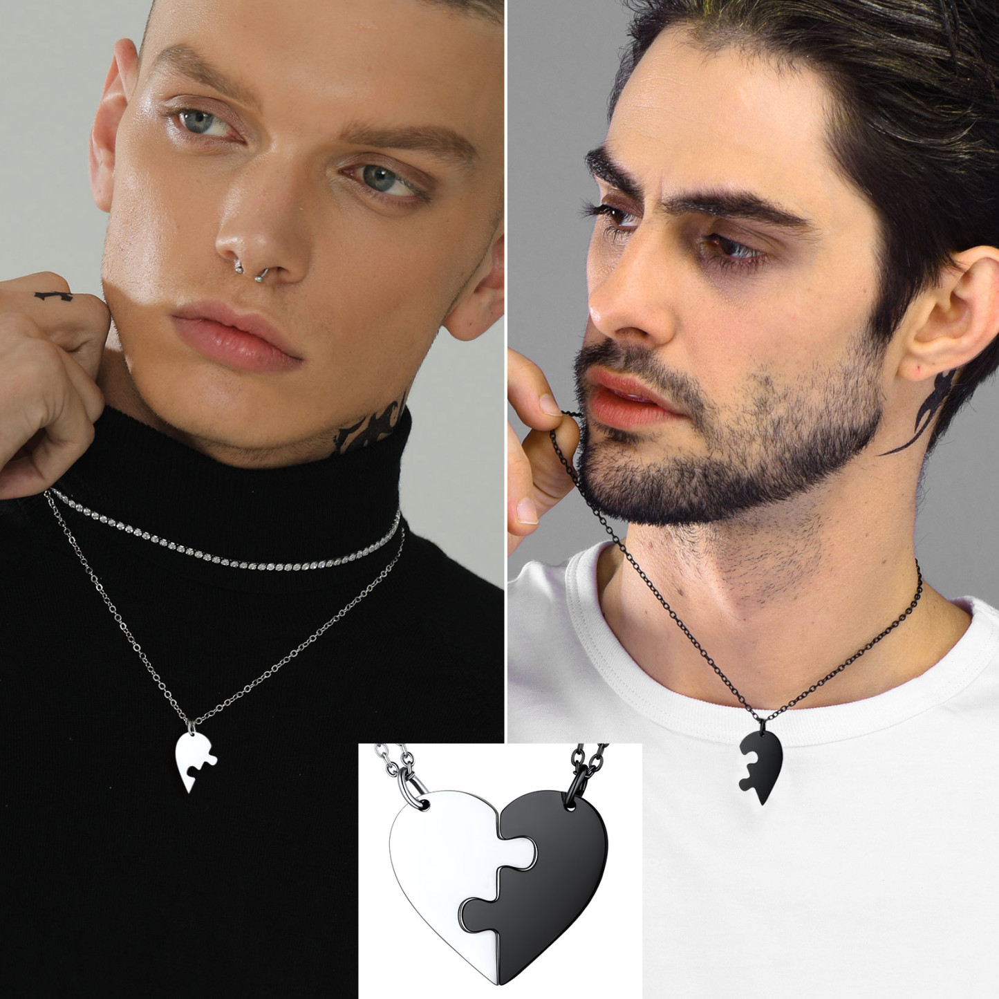 Personalized Engraved Heart Puzzle Necklace for Couple model