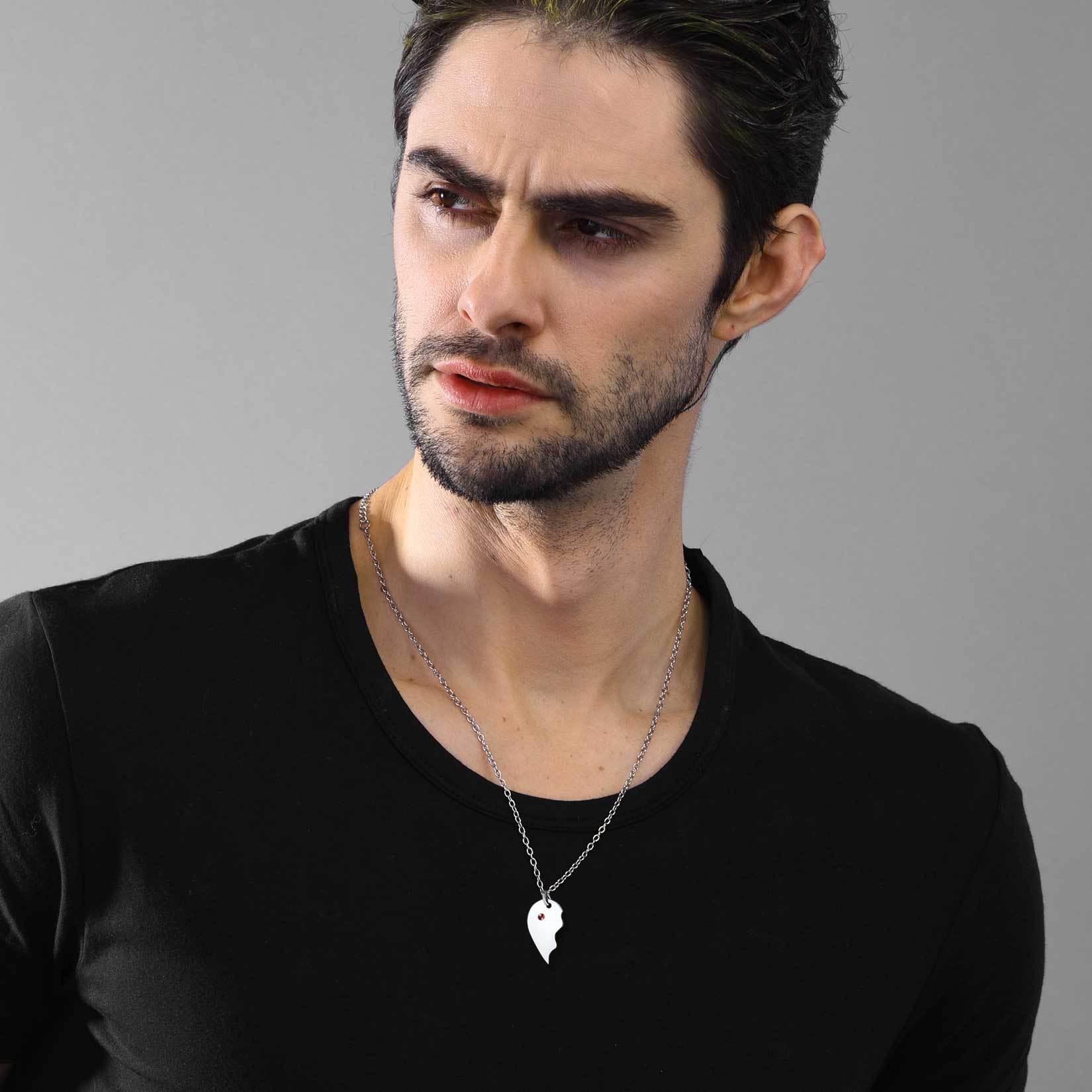  Personalized Birthstone Engraved Puzzle Stitching Necklace for Couple model