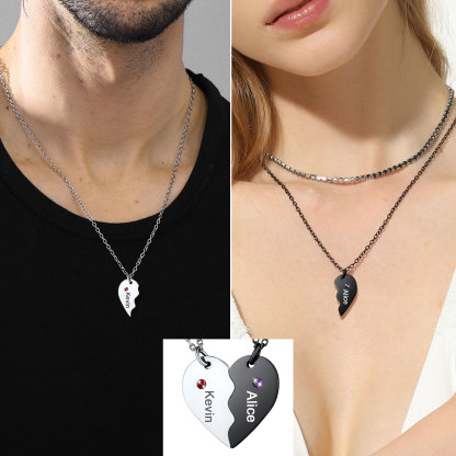  Personalized Birthstone Engraved Puzzle Necklace for Couple models
