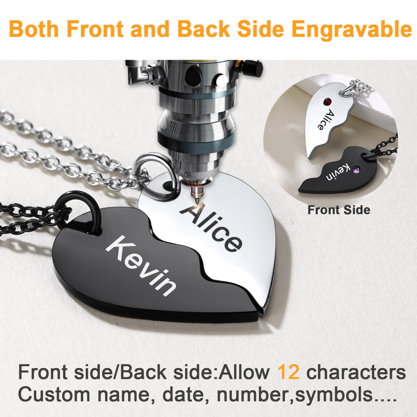  Personalized Birthstone Engraved Puzzle Stitching Pendant Necklace 