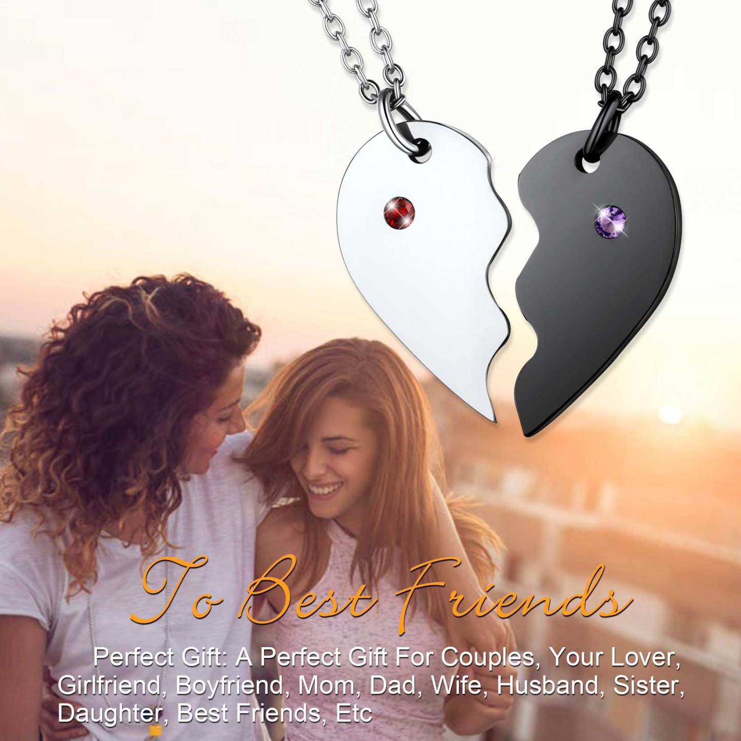  Personalized Birthstone Engraved Puzzle Necklace for Couple friends