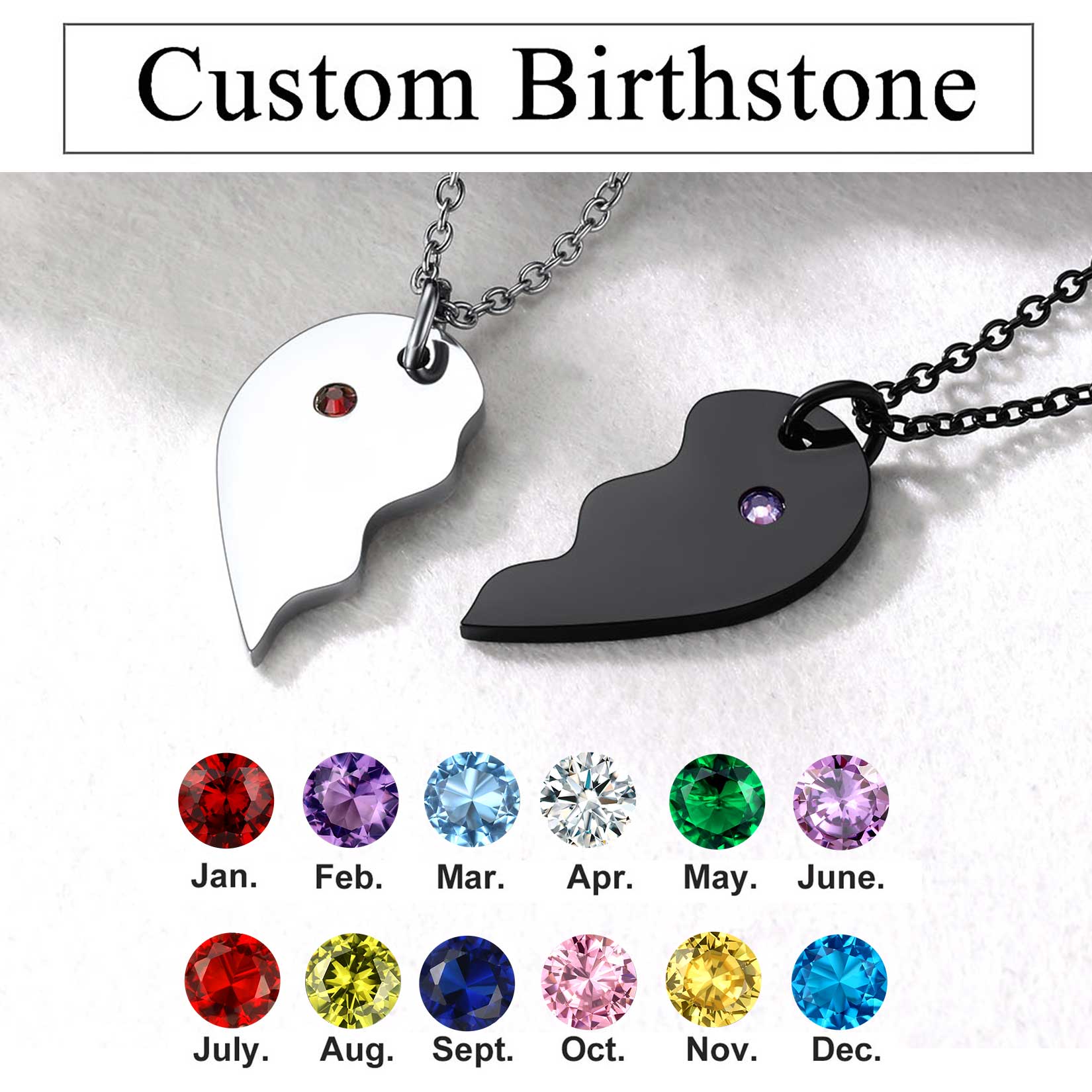  Personalized Birthstone Engraved Puzzle Stitching Pendant Necklace for Couple 12 stones