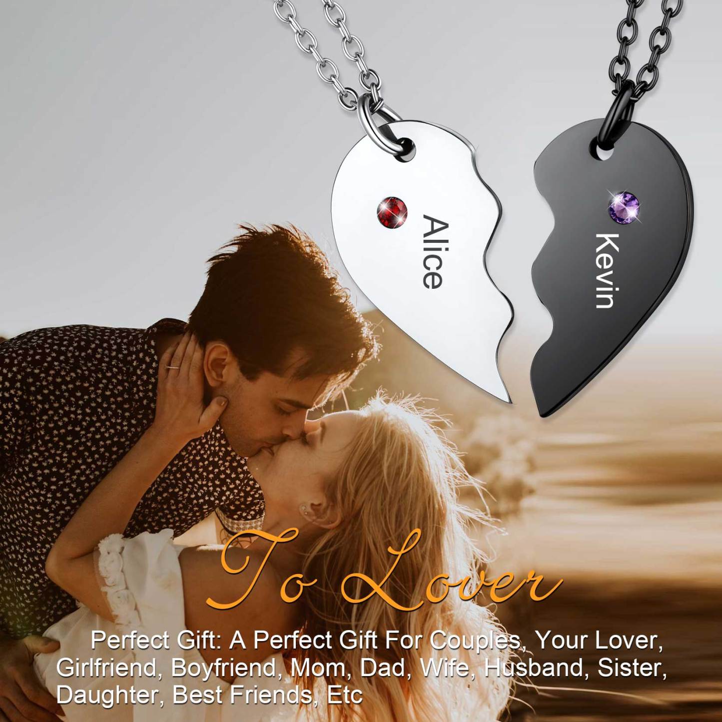 Personalized Birthstone Engraved Puzzle Stitching Pendant Necklace for Couple gift for love one