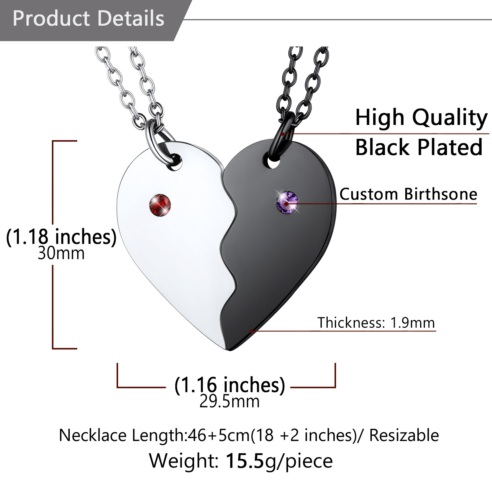  Personalized Birthstone Engraved Puzzle Stitching Pendant Necklace for Couple detail