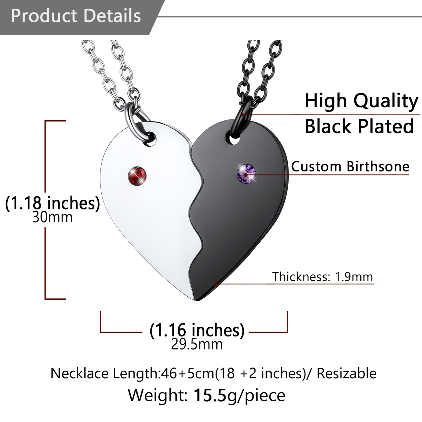  Personalized Birthstone Engraved Puzzle Stitching Pendant Necklace for Couple detail
