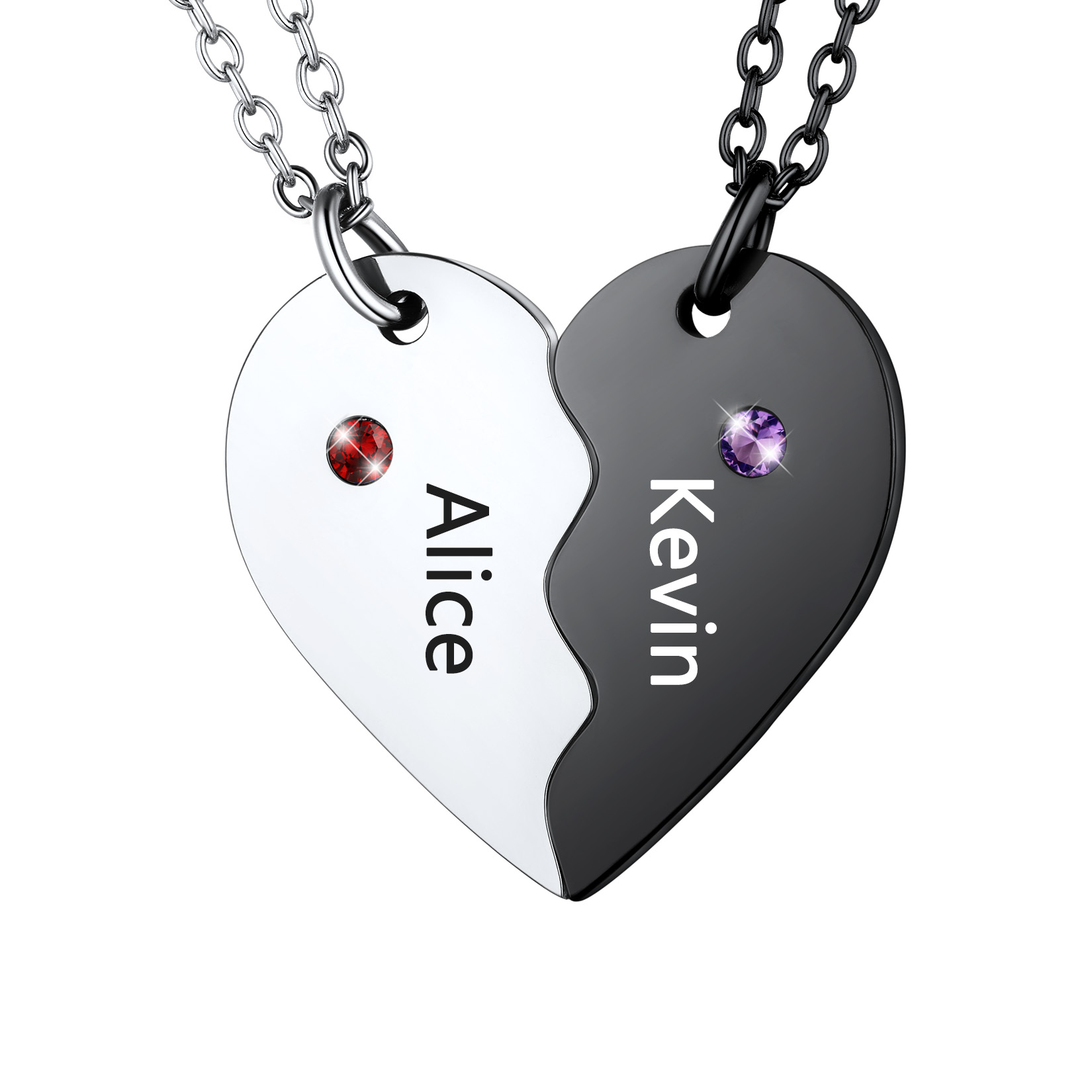  Personalized Birthstone Engraved Puzzle Stitching Pendant Necklace for Couple