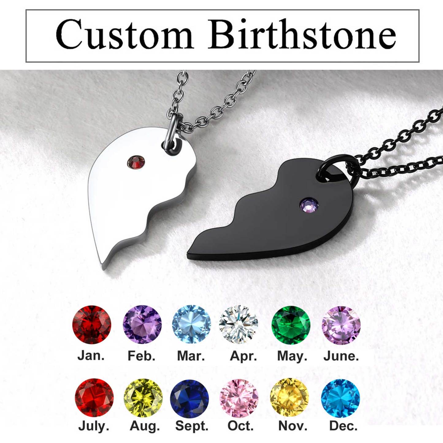  Personalized Birthstone Engraved Puzzle Stitching Pendant Necklace for Couple 12 stones