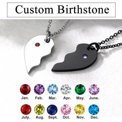  Personalized Birthstone Engraved Puzzle Stitching Pendant Necklace for Couple 12 stones