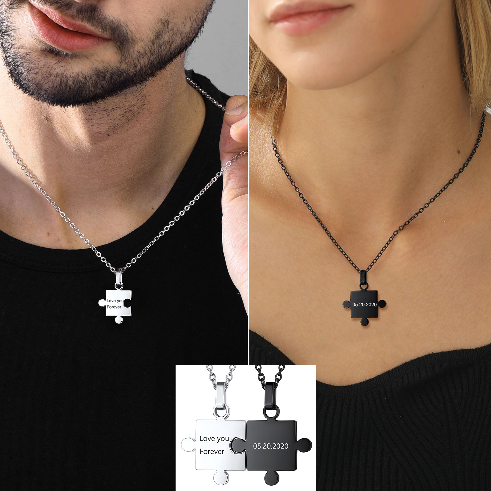 Custom Engraved Stainless Steel Puzzle Pendant Necklace cp model