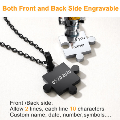 Custom Stainless Steel Puzzle for 2 Pieces Pendant Necklace front/back side engraved