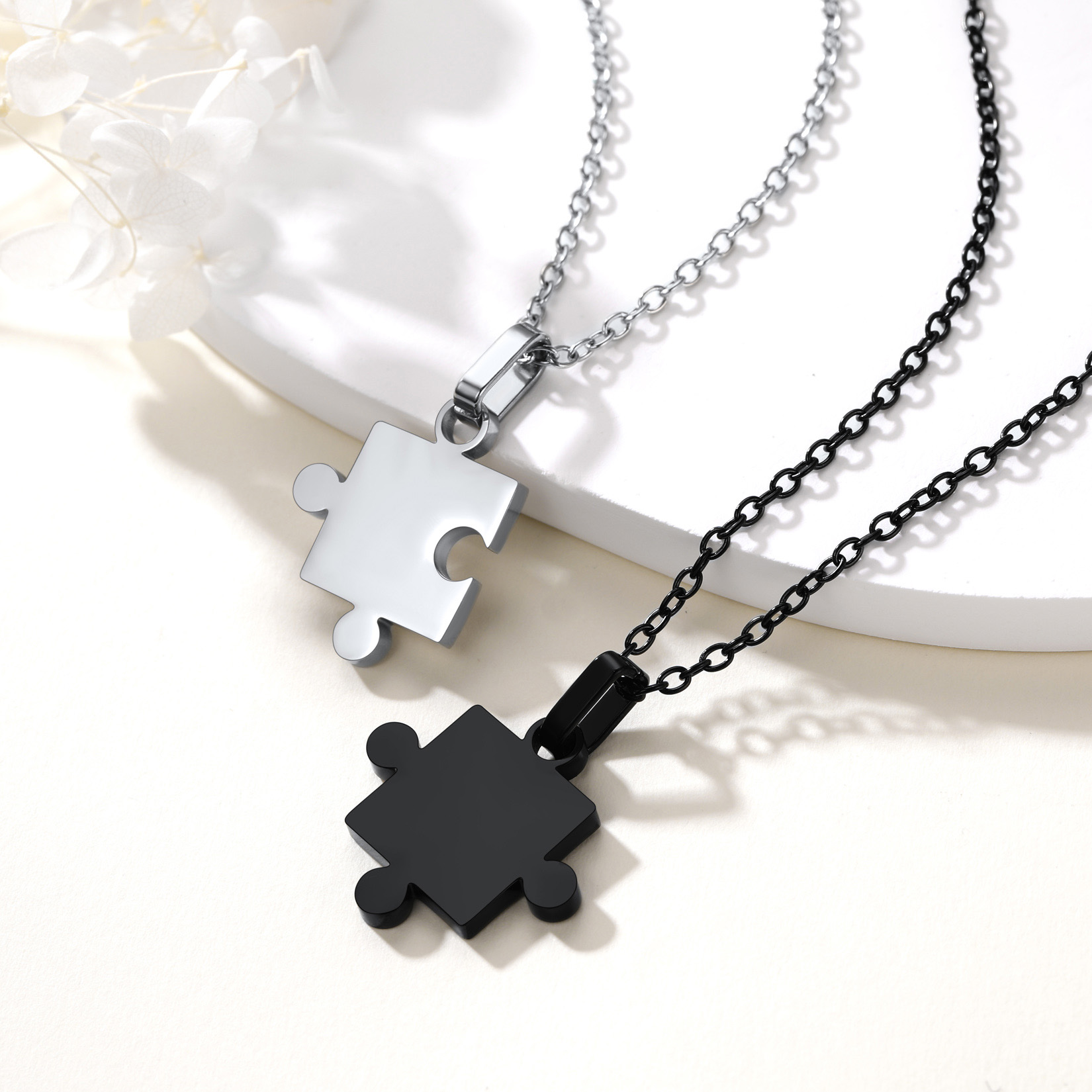 Custom Engraved Stainless Steel Puzzle for 2 Pieces Pendant Necklace collection