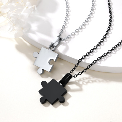Custom Engraved Stainless Steel Puzzle for 2 Pieces Pendant Necklace collection