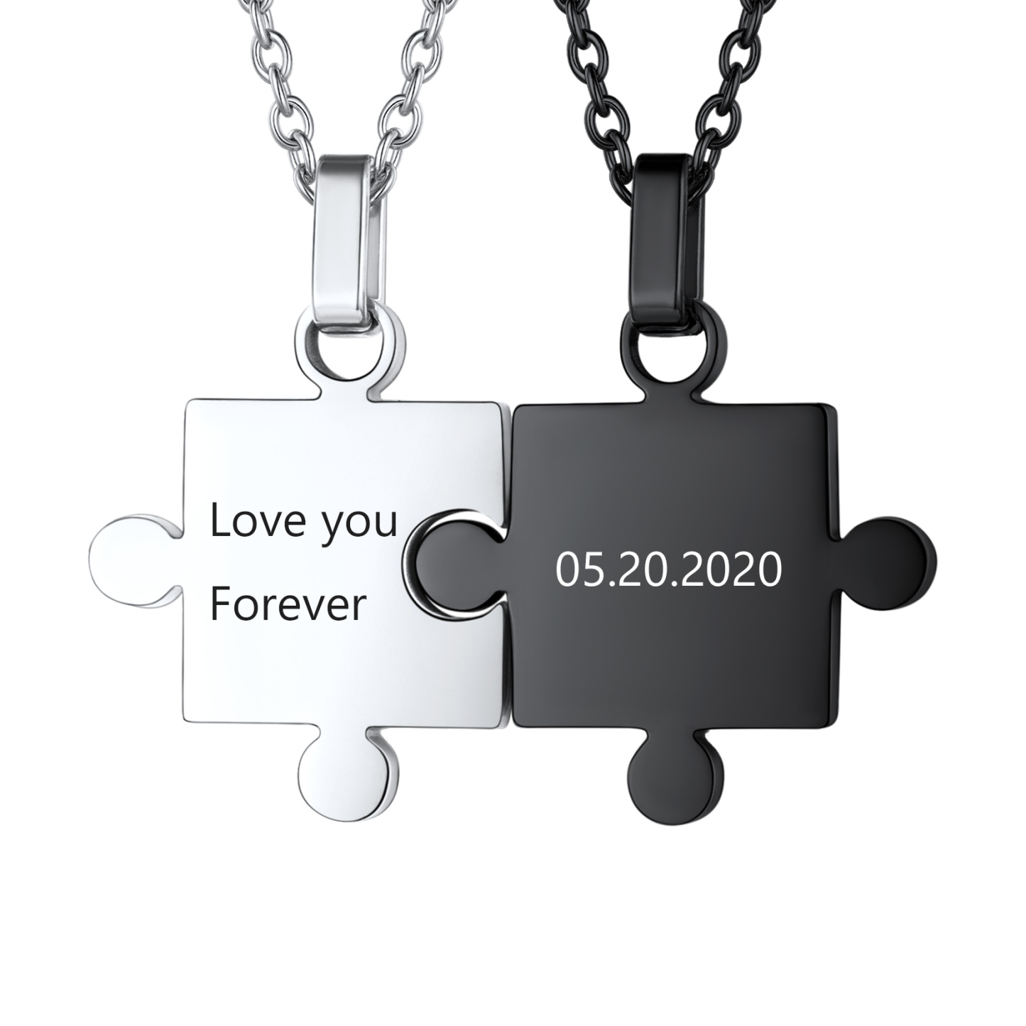 Custom Engraved Stainless Steel Puzzle for 2 Pieces Pendant Necklace