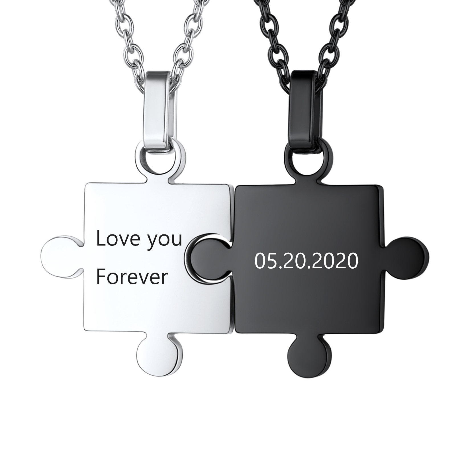 Custom Engraved Stainless Steel Puzzle for 2 Pieces Pendant Necklace
