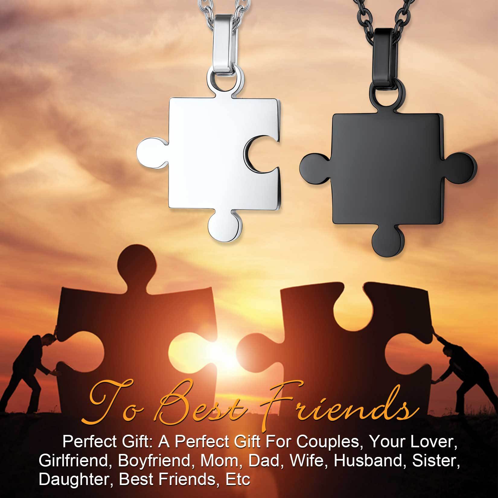 Custom Engraved Stainless Steel Puzzle for 2 Pieces Pendant Necklace gift for couple
