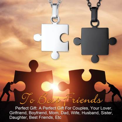 Custom Engraved Stainless Steel Puzzle for 2 Pieces Pendant Necklace gift for couple