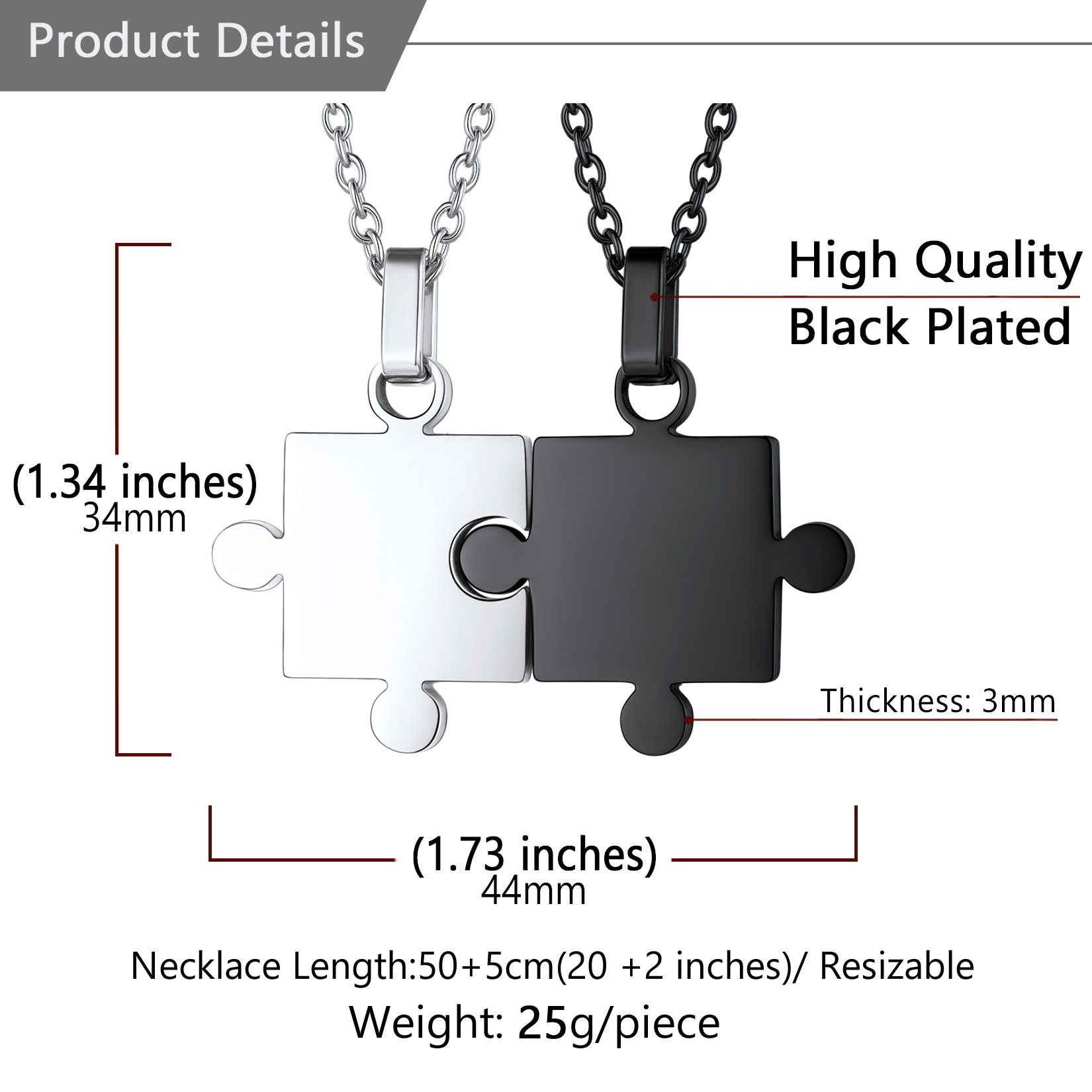 Custom Engraved Stainless Steel Puzzle for 2 Pieces Pendant Necklace  detail