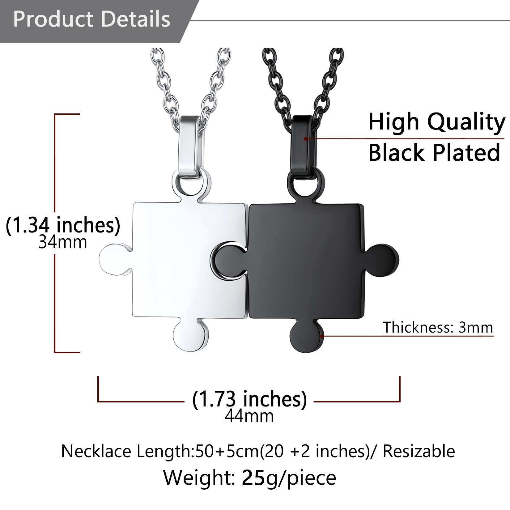 Custom Engraved Stainless Steel Puzzle for 2 Pieces Pendant Necklace  detail