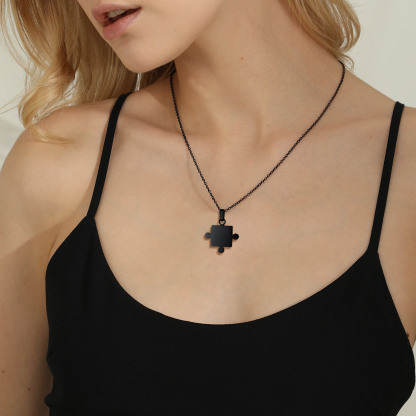 Custom Engraved Stainless Steel Puzzle for 2 Pieces Pendant Necklace model black