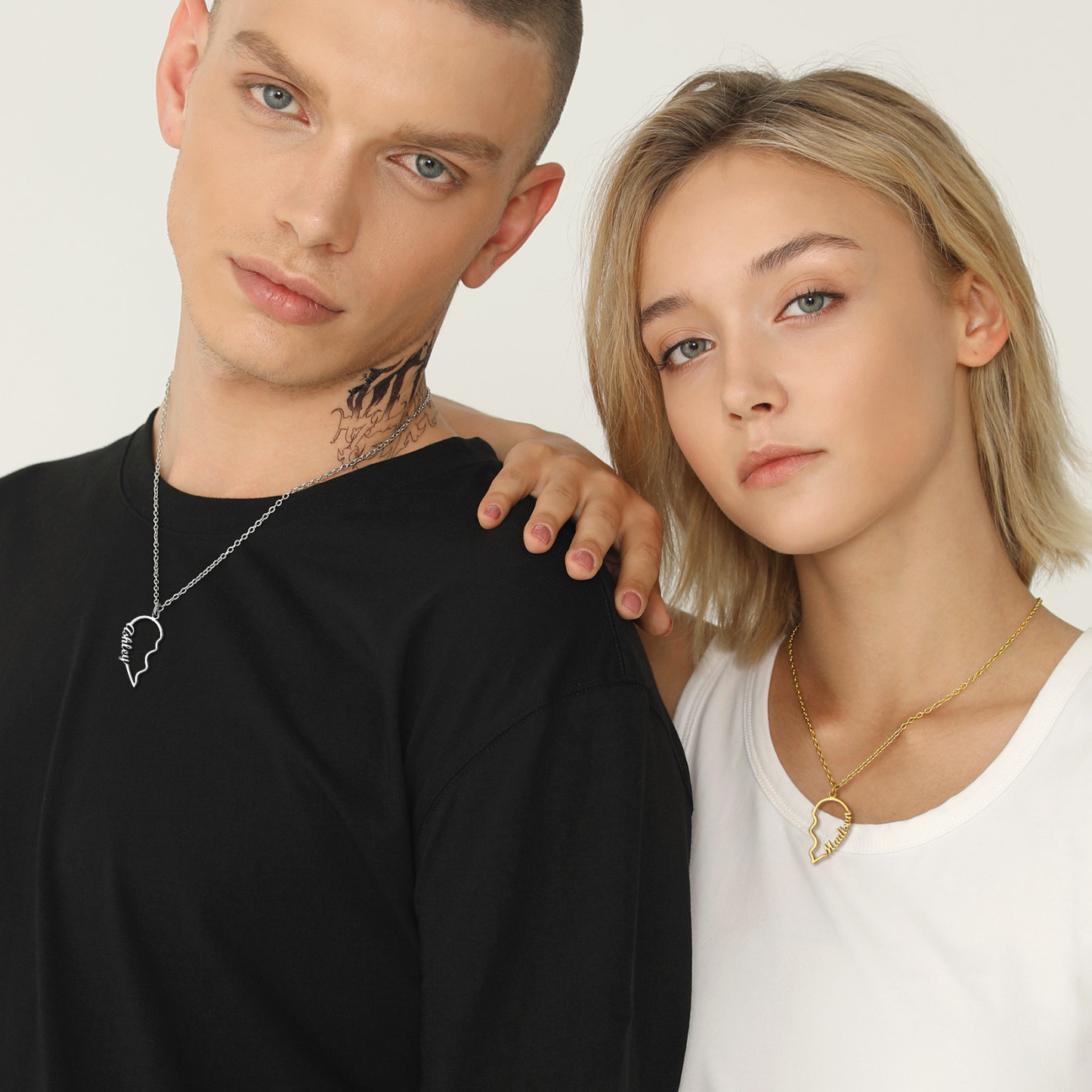 Personalized Name Heart Puzzle Matching Pendant Necklaces models