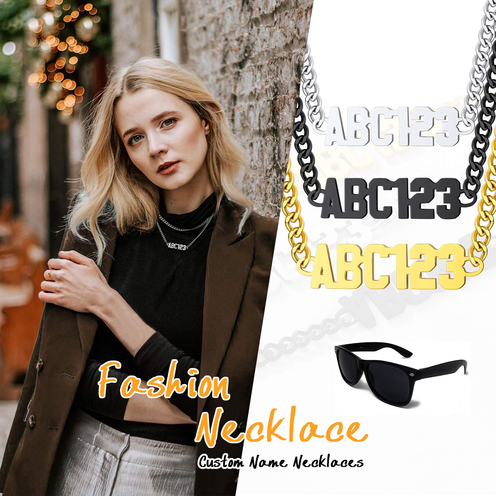 Name Necklace with Curb Chains 