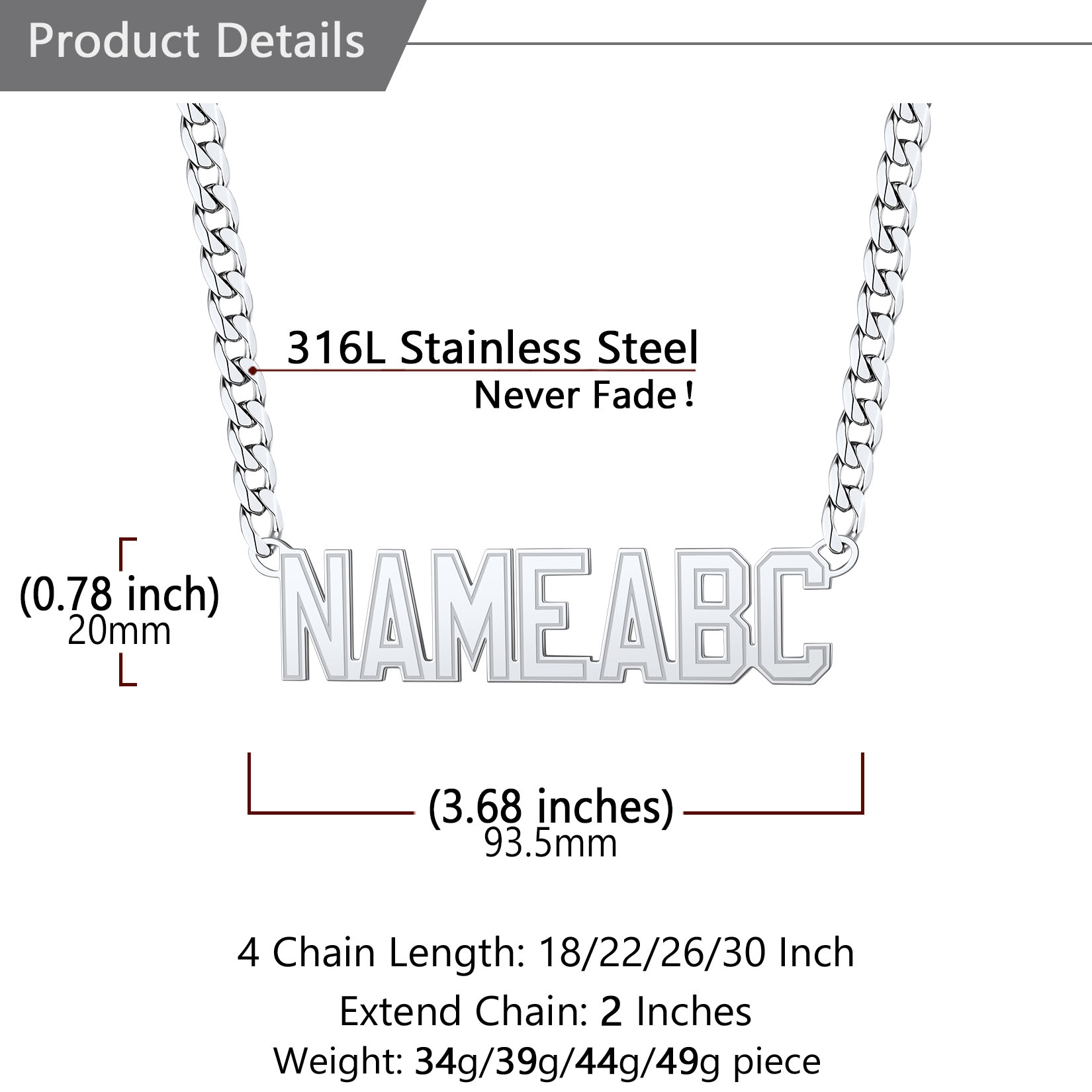 Personalized Name Pendant Necklaces for Men detail