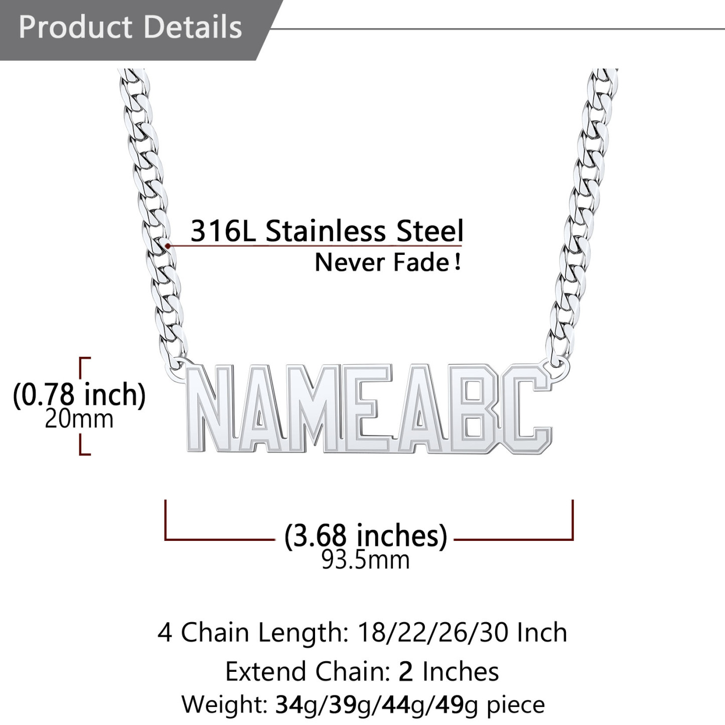 Personalized Name Pendant Necklaces for Men detail