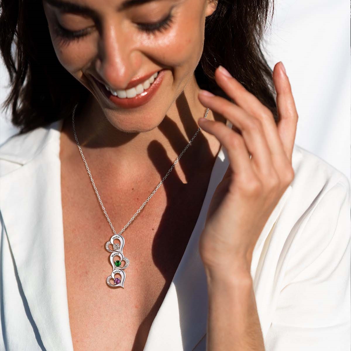 Personalized Heart 3 Birthstone Necklace for Mom
