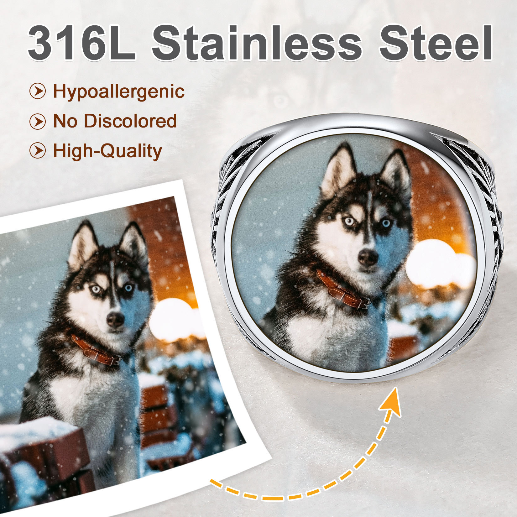 Personalized Celtic Knot Round Signet Ring with Picture for Men stainless steel