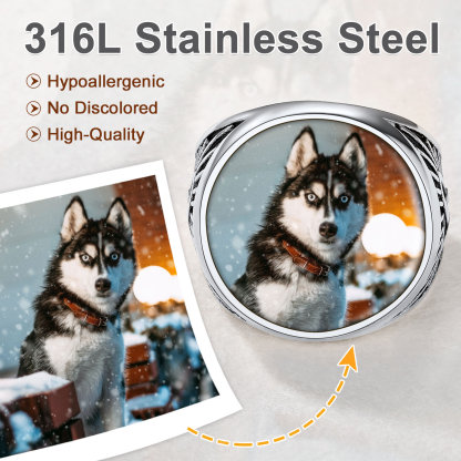 Personalized Celtic Knot Round Signet Ring with Picture for Men stainless steel