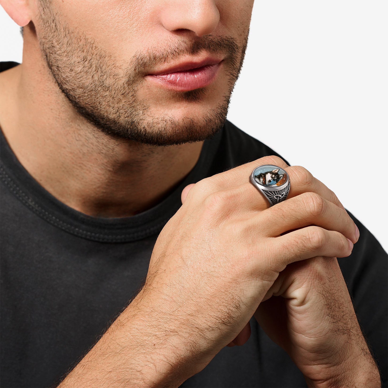 Personalized Celtic Knot Round Signet Ring with Picture for Men model