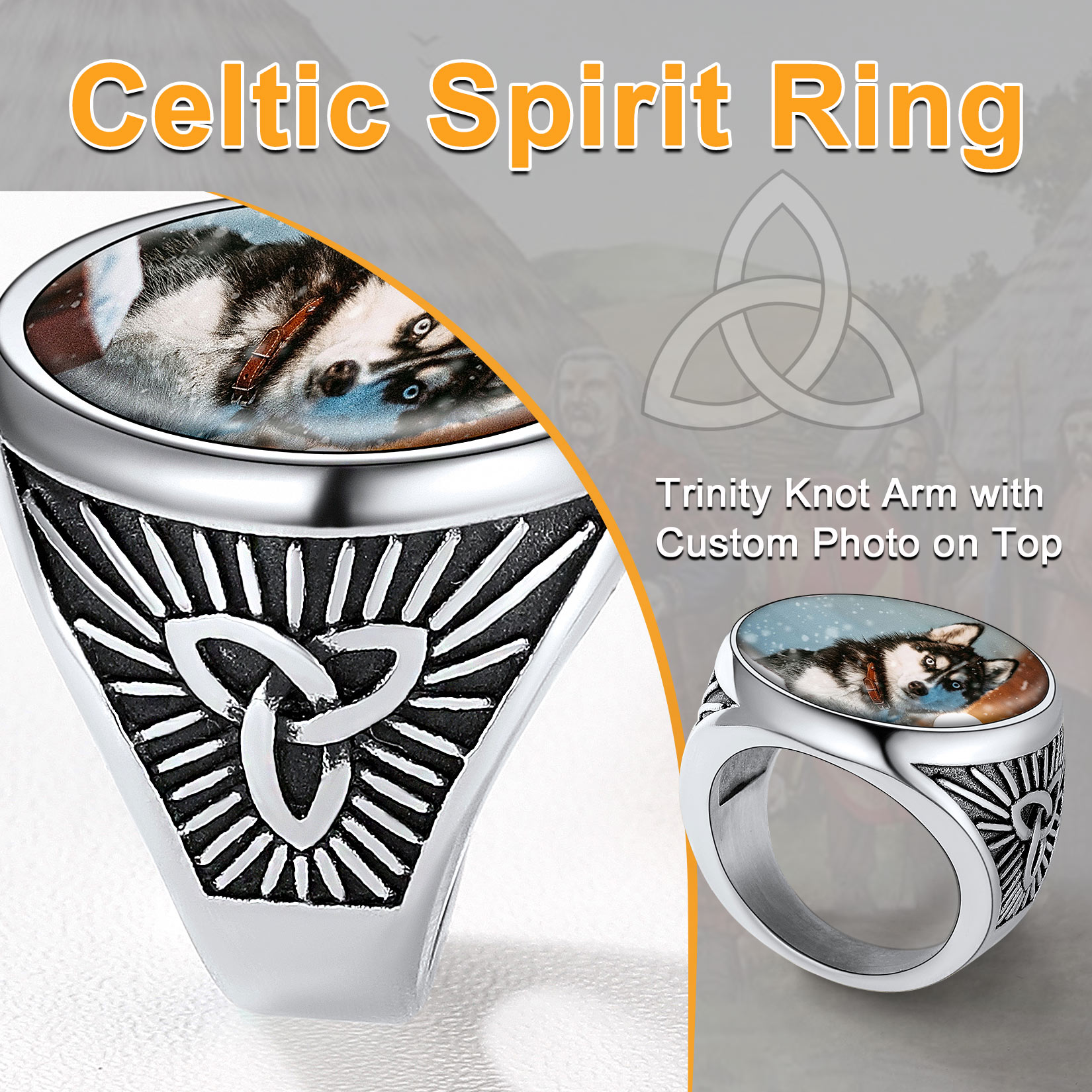 Personalized Celtic Knot Ring with Picture for Men