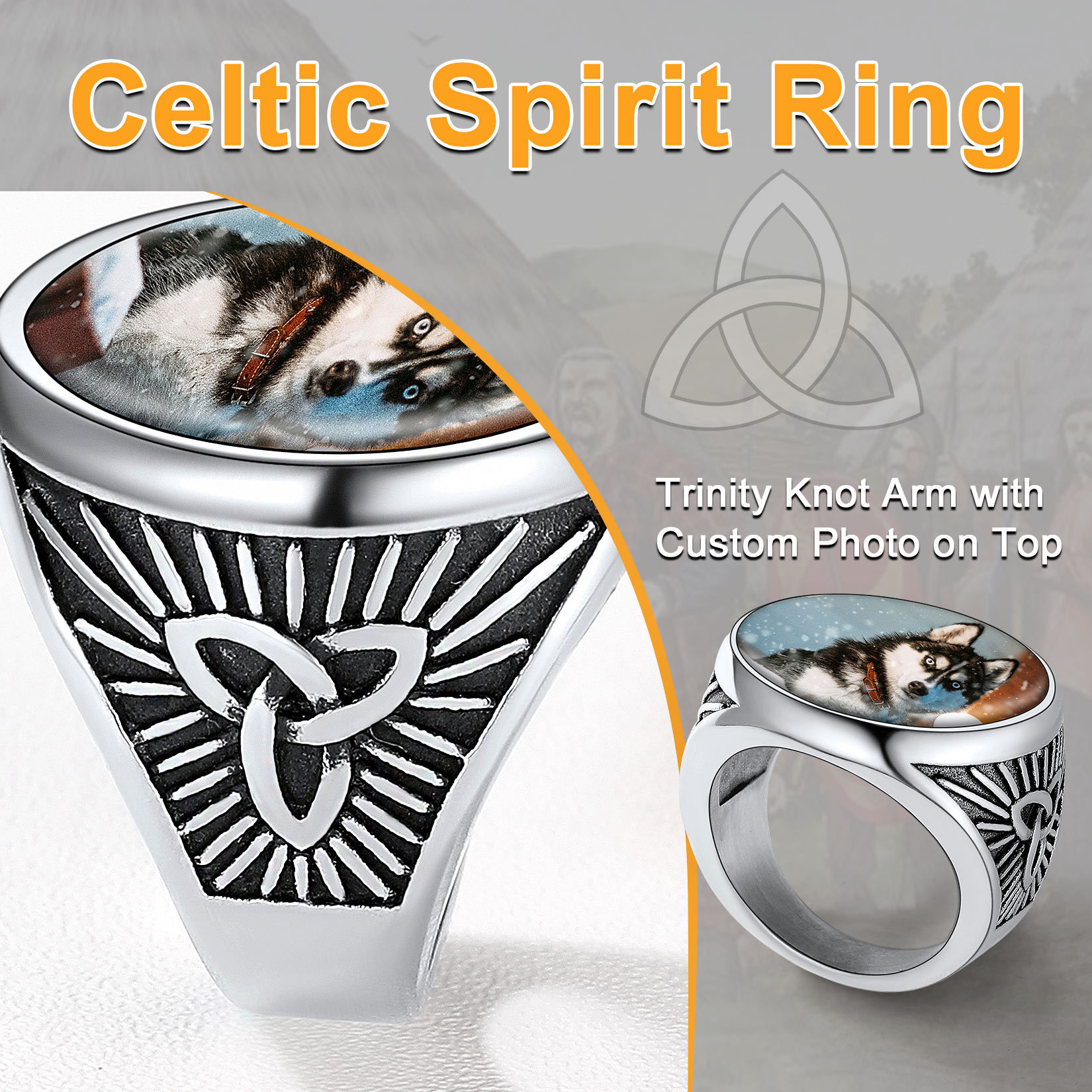 Personalized Celtic Knot Ring with Picture for Men