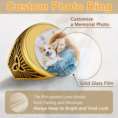 Personalized photo Celtic Knot Round Signet Ring 