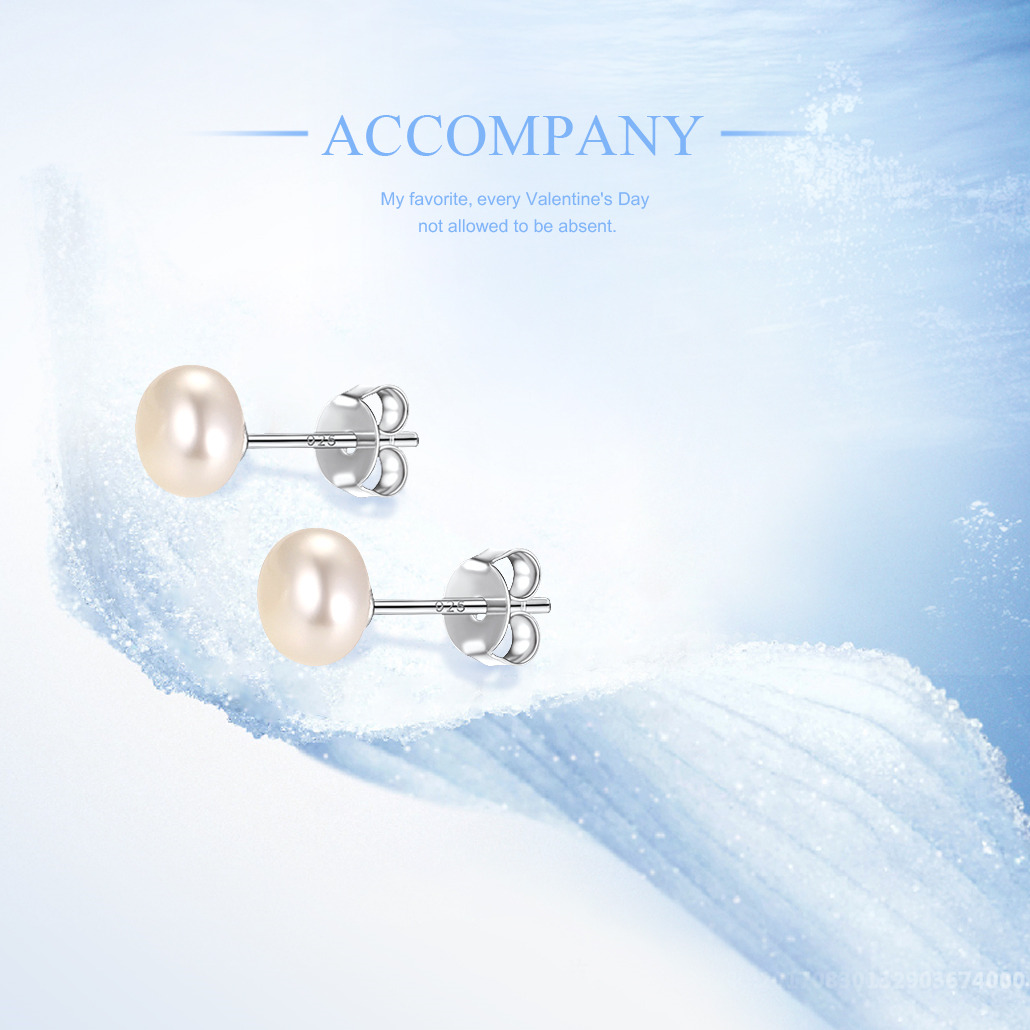Freshwater Pearls Sterling Silver Studs Earings For Women 