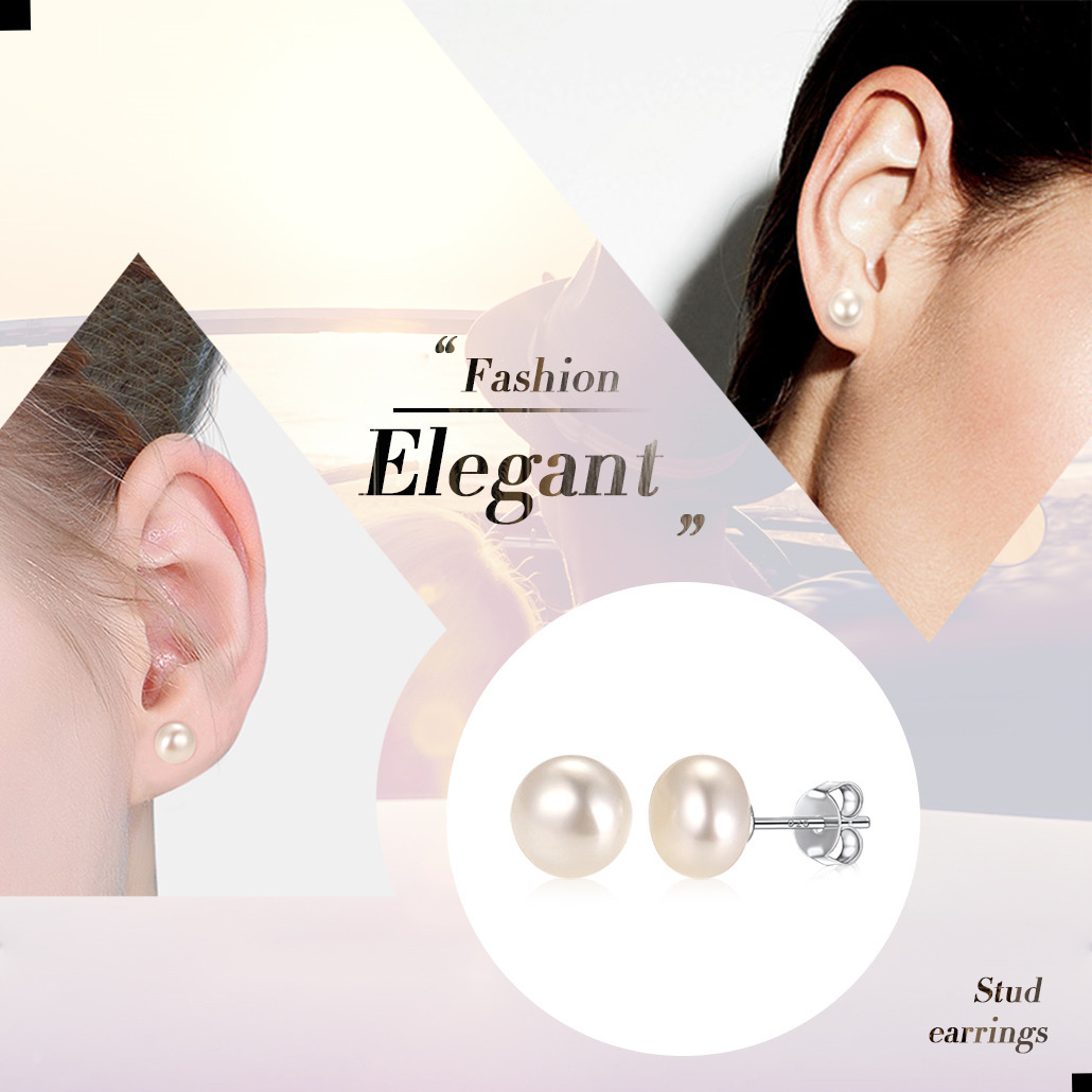Freshwater Pearls Sterling Silver Studs Earings For Women 