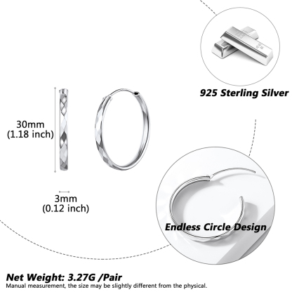 Hypoallergenic Sterling Silver Round Hoop Earrings 30 detail